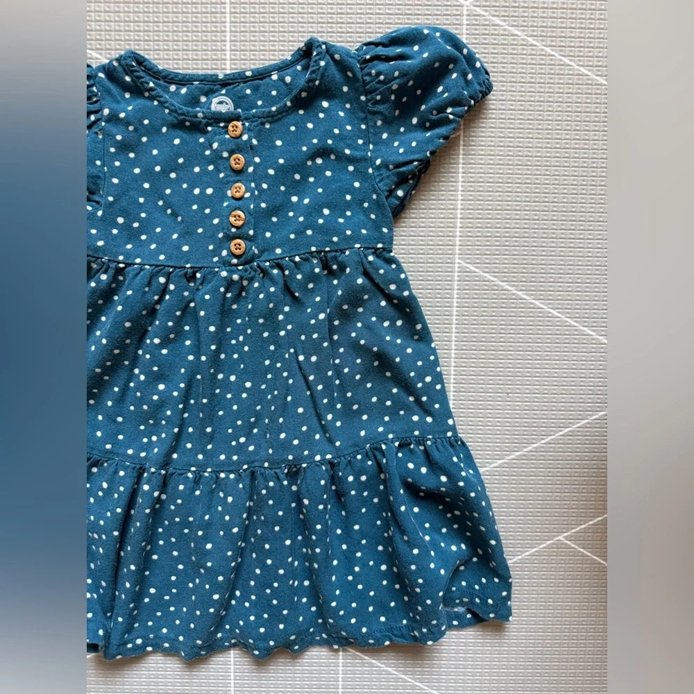 Wonder nation|Baby girl/toddler Teal Polka Dot Tiered Dress with Button Front•2T - Picture 3 of 4